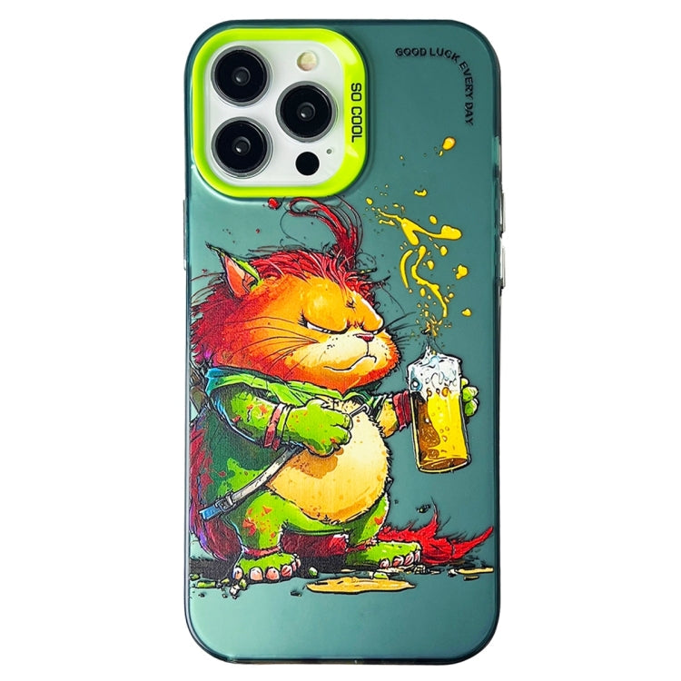 Double Layer Color Silver Series Animal Oil Painting Phone Case, For iPhone 15 Pro Max