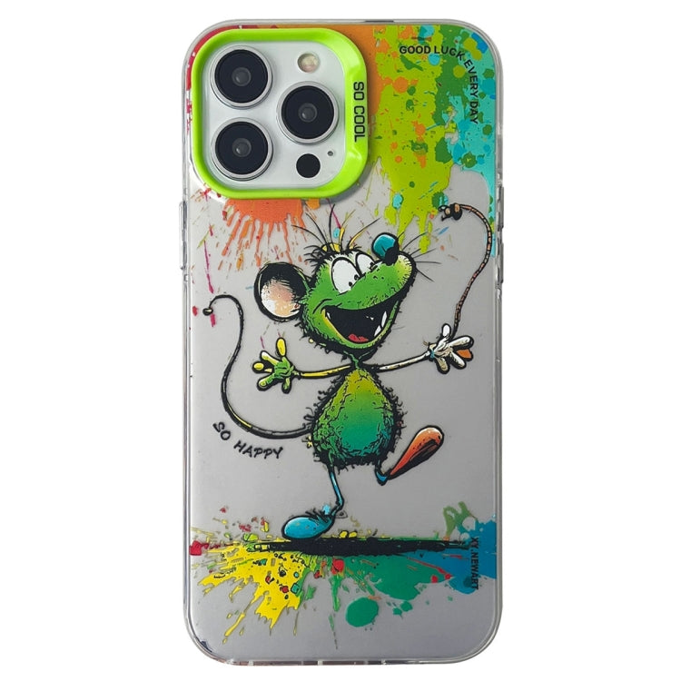Double Layer Color Silver Series Animal Oil Painting Phone Case, For iPhone 15 Pro Max