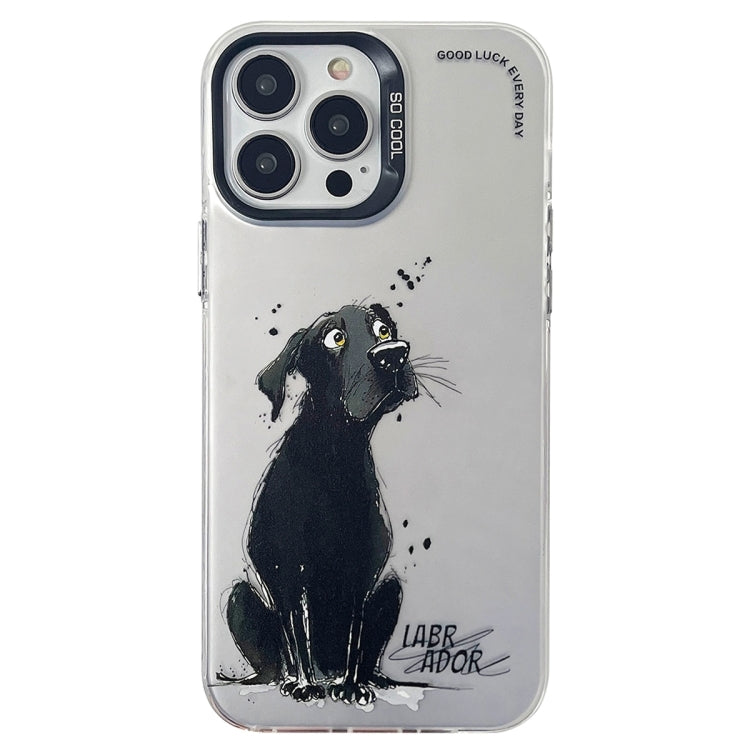 Double Layer Color Silver Series Animal Oil Painting Phone Case, For iPhone 15 Pro