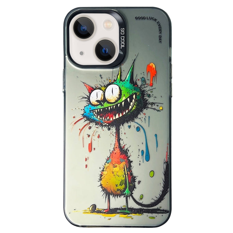 Double Layer Color Silver Series Animal Oil Painting Phone Case, For iPhone 15 Plus