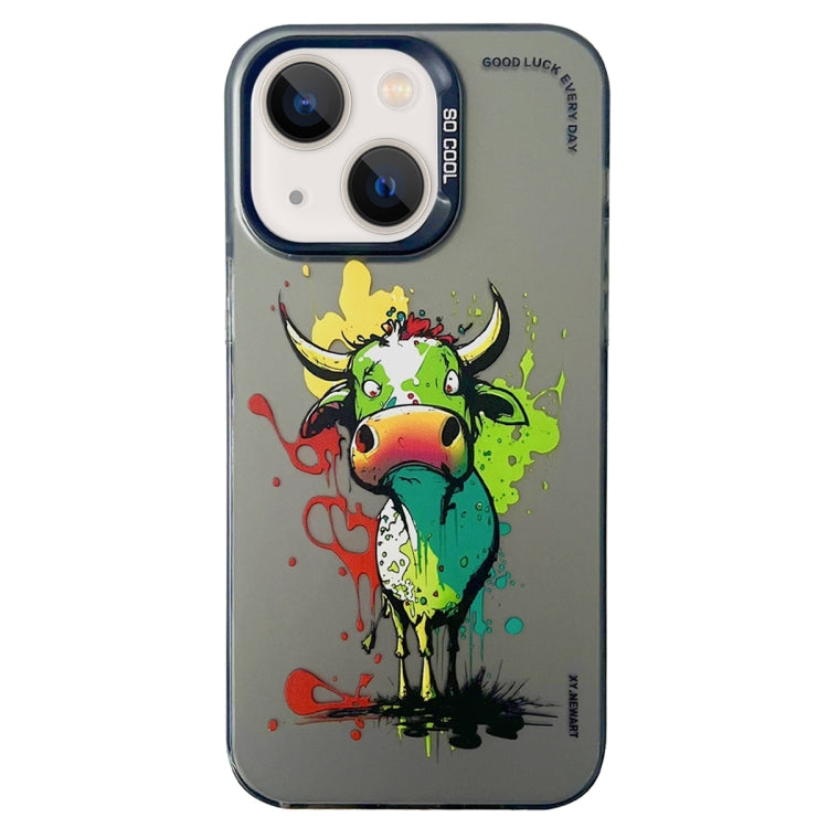 Double Layer Color Silver Series Animal Oil Painting Phone Case, For iPhone 15 Plus