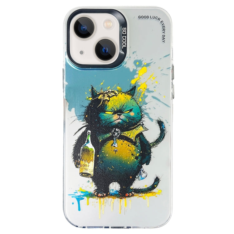 Double Layer Color Silver Series Animal Oil Painting Phone Case, For iPhone 15 Plus