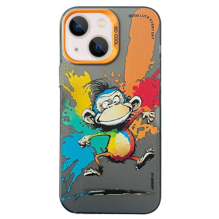 Double Layer Color Silver Series Animal Oil Painting Phone Case, For iPhone 15 Plus