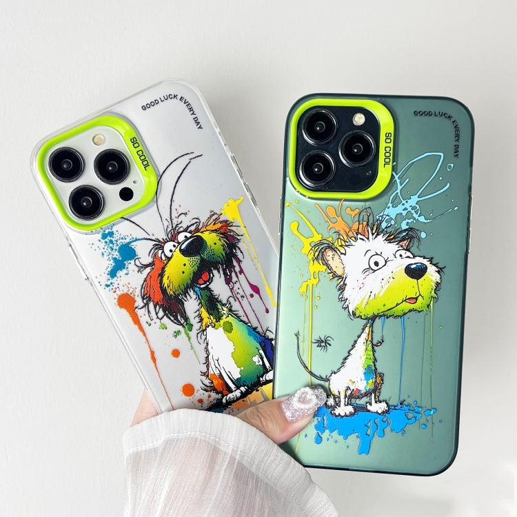 Double Layer Color Silver Series Animal Oil Painting Phone Case, For iPhone 15 Pro Max