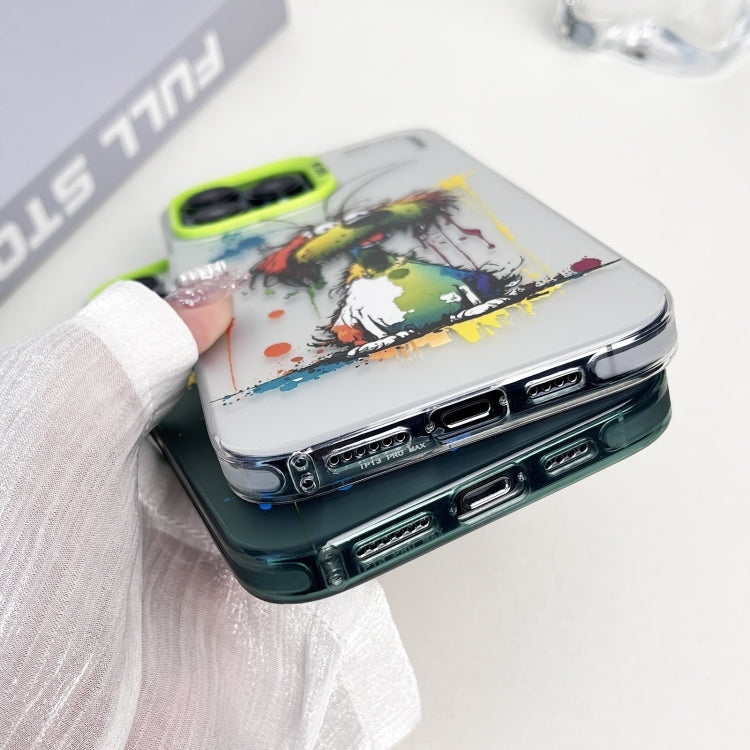 Double Layer Color Silver Series Animal Oil Painting Phone Case, For iPhone 15