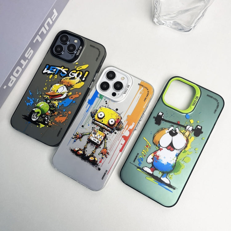 Double Layer Color Silver Series Animal Oil Painting Phone Case, For iPhone 15 Plus