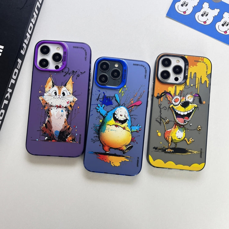Double Layer Color Silver Series Animal Oil Painting Phone Case, For iPhone 13 Pro Max