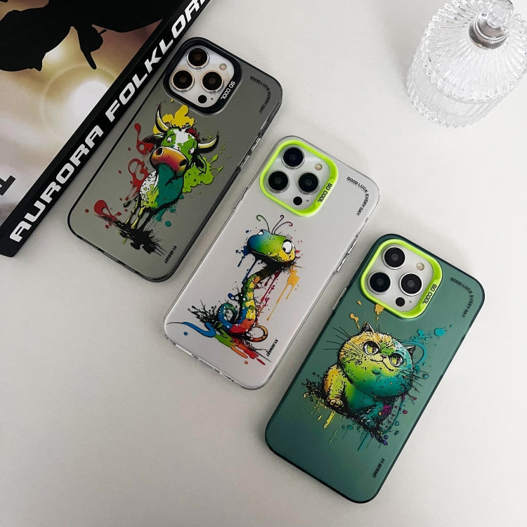 Double Layer Color Silver Series Animal Oil Painting Phone Case, For iPhone 15 Pro