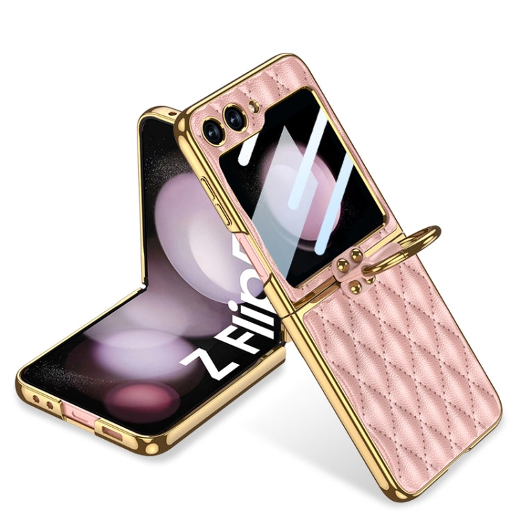 GKK Integrated Plating Diamond Texture PU Phone Case with Ring, For Samsung Galaxy Z Flip7 5G, For Samsung Galaxy Z Flip5