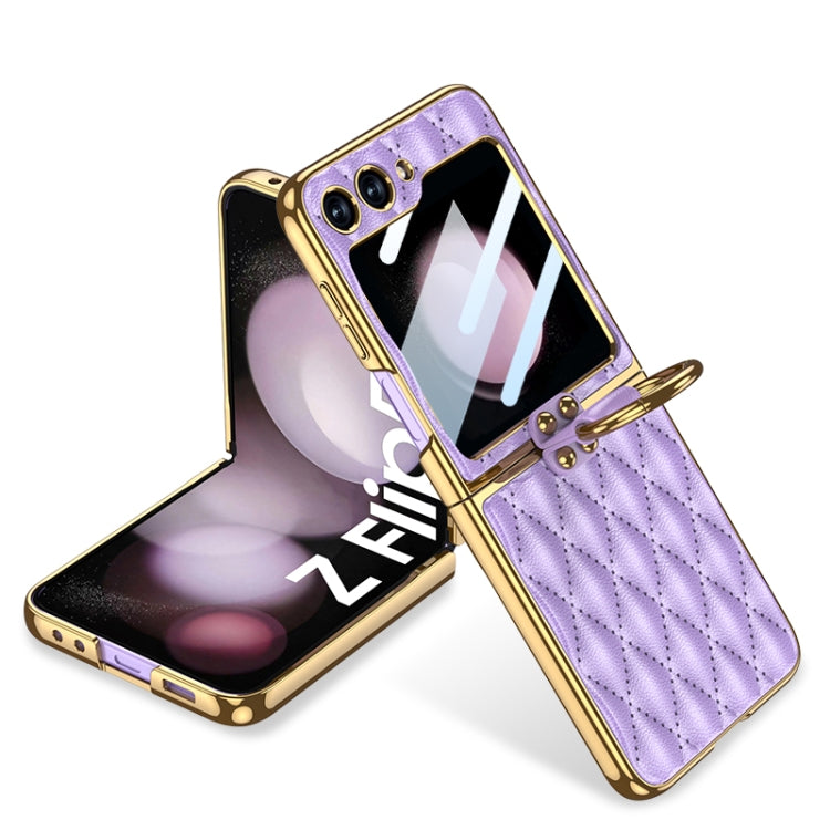 GKK Integrated Plating Diamond Texture PU Phone Case with Ring, For Samsung Galaxy Z Flip7 5G, For Samsung Galaxy Z Flip5