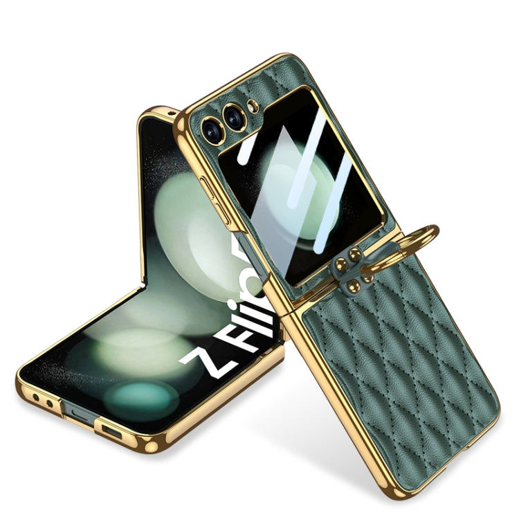 GKK Integrated Plating Diamond Texture PU Phone Case with Ring, For Samsung Galaxy Z Flip7 5G, For Samsung Galaxy Z Flip5