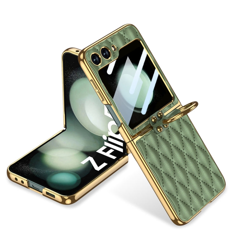 GKK Integrated Plating Diamond Texture PU Phone Case with Ring, For Samsung Galaxy Z Flip7 5G, For Samsung Galaxy Z Flip5