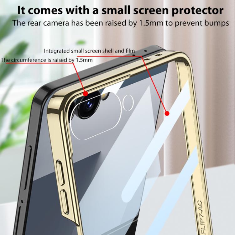 GKK Integrated Plating Diamond Texture PU Phone Case with Ring, For Samsung Galaxy Z Flip7 5G, For Samsung Galaxy Z Flip5
