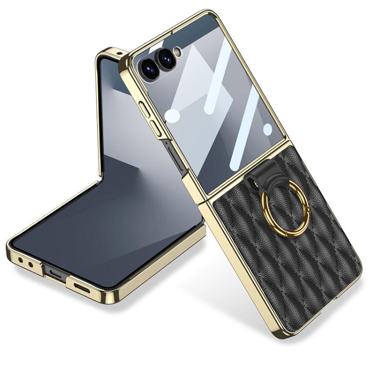 GKK Integrated Plating Diamond Texture PU Phone Case with Ring, For Samsung Galaxy Z Flip7 5G, For Samsung Galaxy Z Flip5