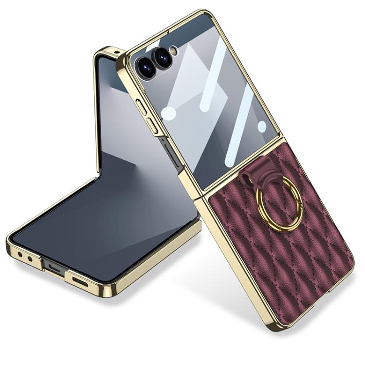 GKK Integrated Plating Diamond Texture PU Phone Case with Ring, For Samsung Galaxy Z Flip7 5G, For Samsung Galaxy Z Flip5
