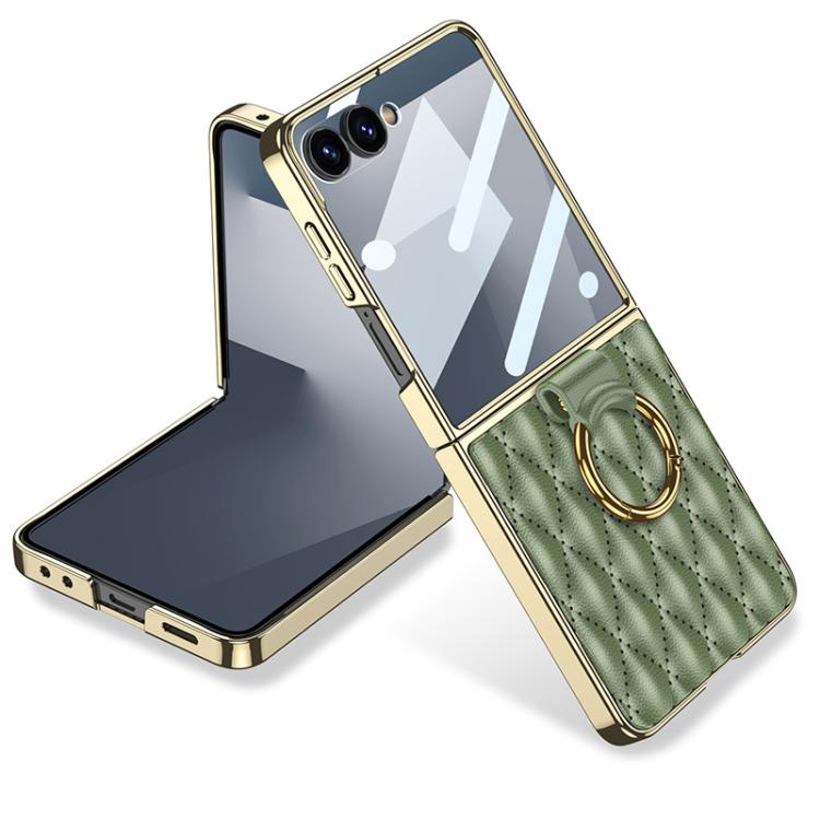GKK Integrated Plating Diamond Texture PU Phone Case with Ring, For Samsung Galaxy Z Flip7 5G, For Samsung Galaxy Z Flip5
