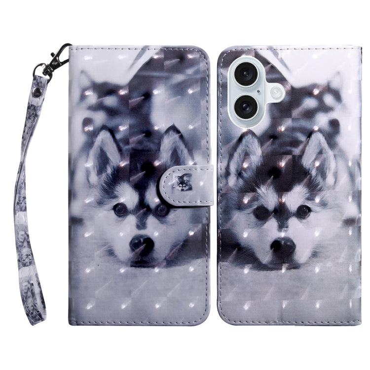 3D Painted Leather Phone Case, For iPhone 16 Plus, For iPhone 16