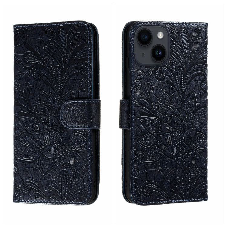 Lace Flower Embossing Flip Leather Phone Case, For iPhone 15