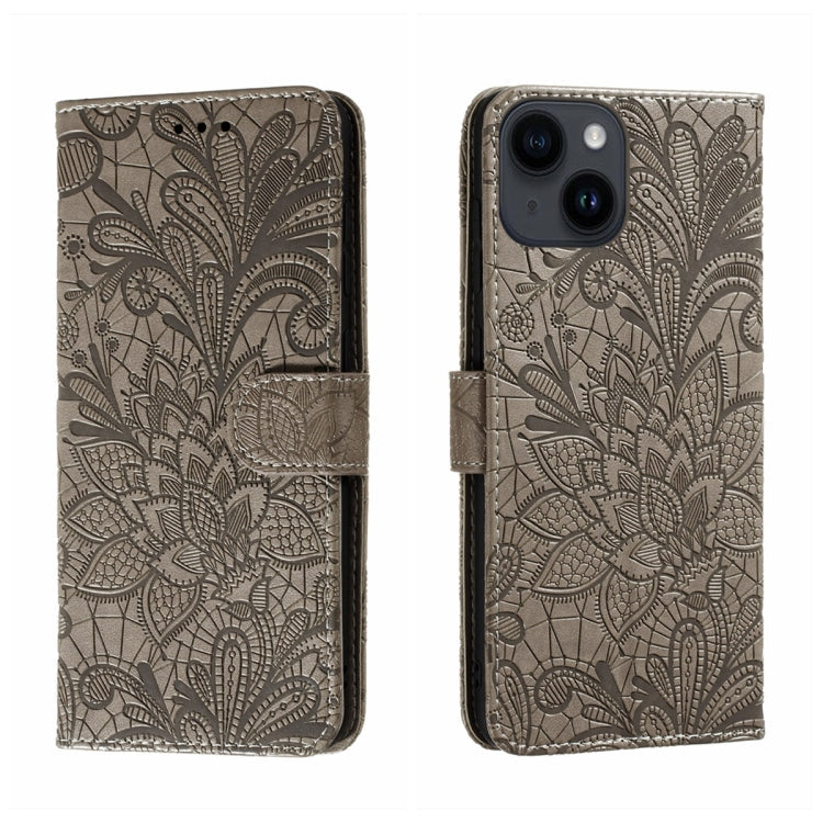 Lace Flower Embossing Flip Leather Phone Case, For iPhone 16, For iPhone 15 Pro Max, For iPhone 15 Pro, For iPhone 15 Plus
