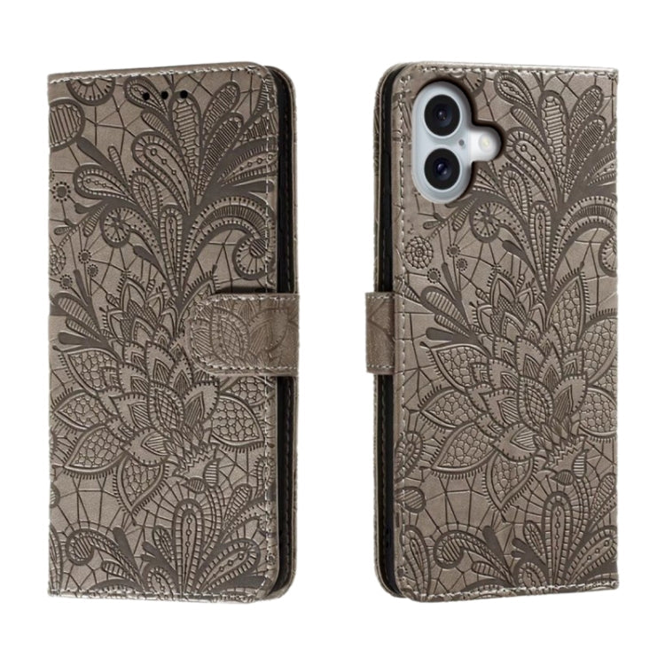 Lace Flower Embossing Flip Leather Phone Case, For iPhone Air, For iPhone 16 Pro Max, For iPhone 16 Pro, For iPhone 16 Plus
