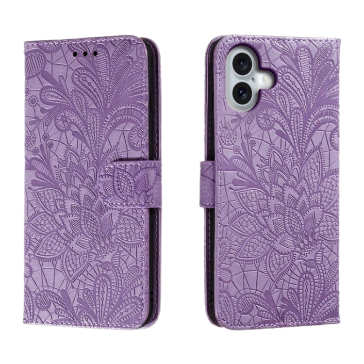 Lace Flower Embossing Flip Leather Phone Case, For iPhone Air, For iPhone 16 Pro Max, For iPhone 16 Pro, For iPhone 16 Plus