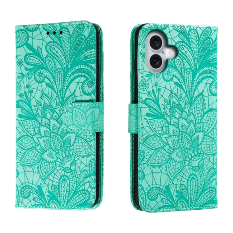 Lace Flower Embossing Flip Leather Phone Case, For iPhone Air, For iPhone 16 Pro Max, For iPhone 16 Pro, For iPhone 16 Plus