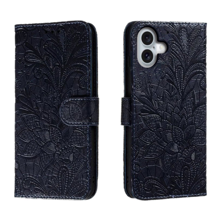 Lace Flower Embossing Flip Leather Phone Case, For iPhone Air, For iPhone 16 Pro Max, For iPhone 16 Pro, For iPhone 16 Plus