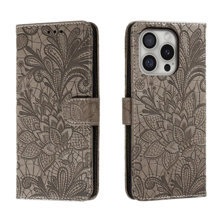 Lace Flower Embossing Flip Leather Phone Case, For iPhone Air, For iPhone 16 Pro Max, For iPhone 16 Pro, For iPhone 16 Plus