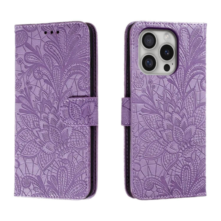 Lace Flower Embossing Flip Leather Phone Case, For iPhone Air, For iPhone 16 Pro Max, For iPhone 16 Pro, For iPhone 16 Plus