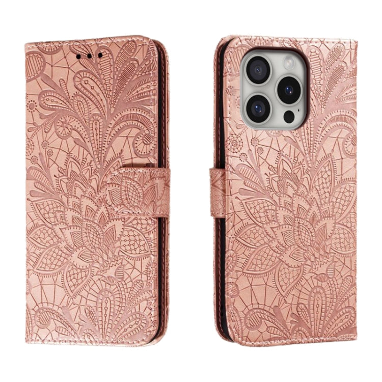 Lace Flower Embossing Flip Leather Phone Case, For iPhone Air, For iPhone 16 Pro Max, For iPhone 16 Pro, For iPhone 16 Plus