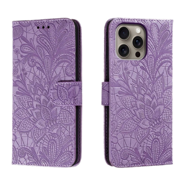 Lace Flower Embossing Flip Leather Phone Case, For iPhone Air, For iPhone 16 Pro Max, For iPhone 16 Pro, For iPhone 16 Plus