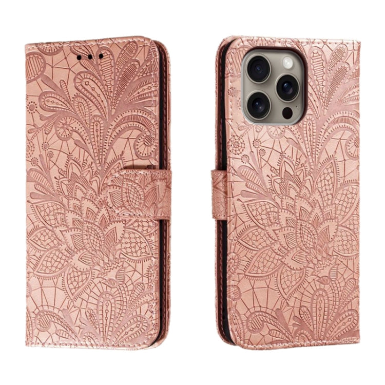 Lace Flower Embossing Flip Leather Phone Case, For iPhone Air, For iPhone 16 Pro Max, For iPhone 16 Pro, For iPhone 16 Plus