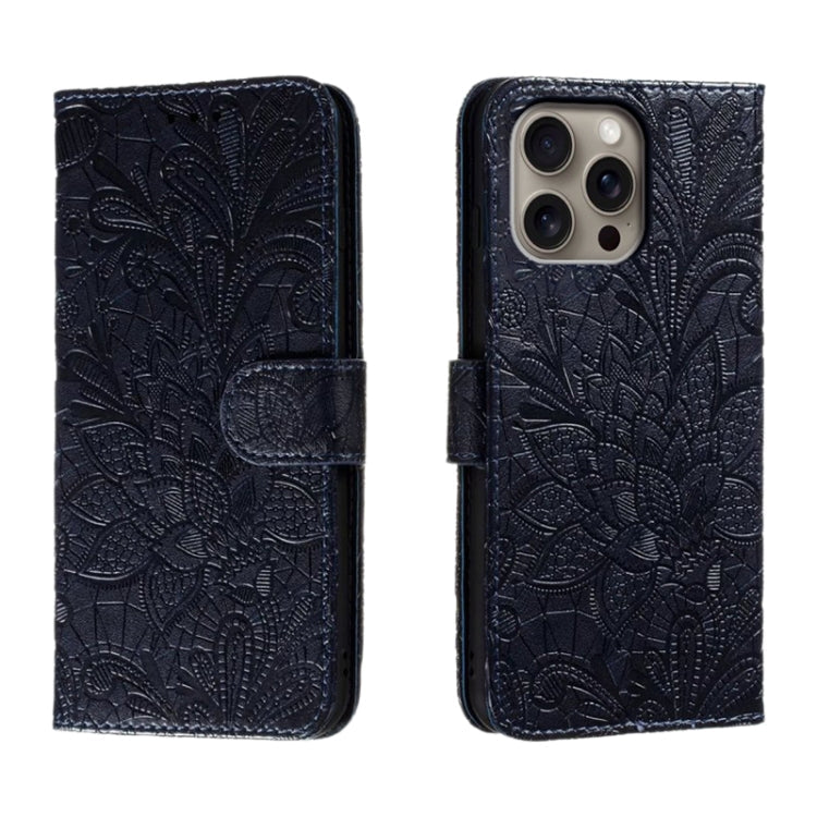 Lace Flower Embossing Flip Leather Phone Case, For iPhone Air, For iPhone 16 Pro Max, For iPhone 16 Pro, For iPhone 16 Plus