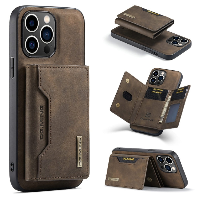 DG.MING M2 Series 3-Fold Card Bag Wallet Leather Phone Case, For iPhone 16, For iPhone 15 Pro Max, For iPhone 15 Pro, For iPhone 15 Plus