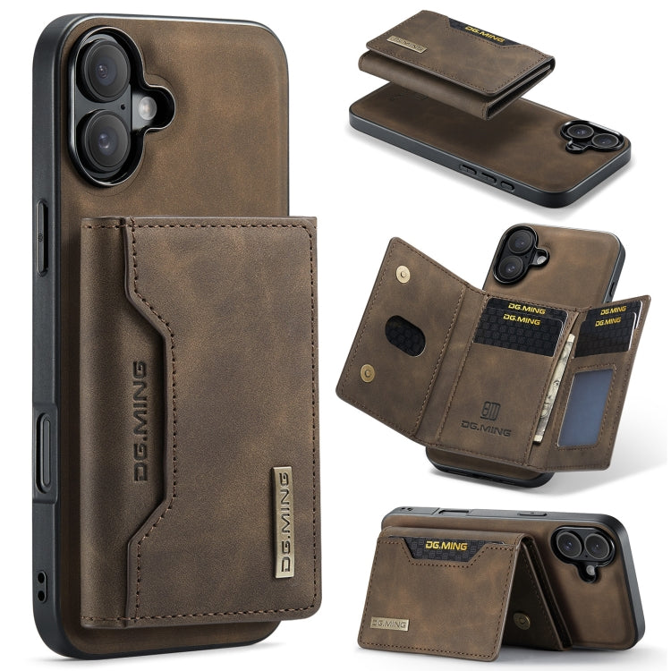 DG.MING M2 Series 3-Fold Card Bag Wallet Leather Phone Case, For iPhone 16, For iPhone 15 Pro Max, For iPhone 15 Pro, For iPhone 15 Plus