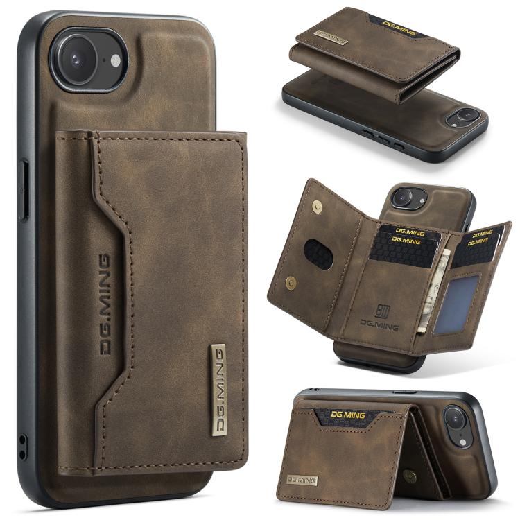 DG.MING M2 Series 3-Fold Card Bag Wallet Leather Phone Case, For iPhone 17e / 16e, For iPhone 17 Pro Max, For iPhone 17 Pro, For iPhone 17