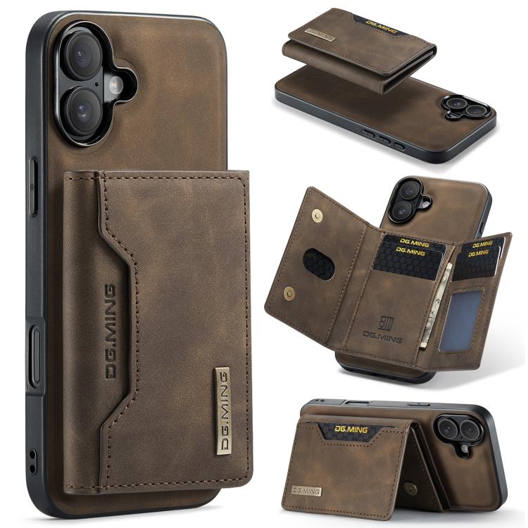 DG.MING M2 Series 3-Fold Card Bag Wallet Leather Phone Case, For iPhone 17e / 16e, For iPhone 17 Pro Max, For iPhone 17 Pro, For iPhone 17