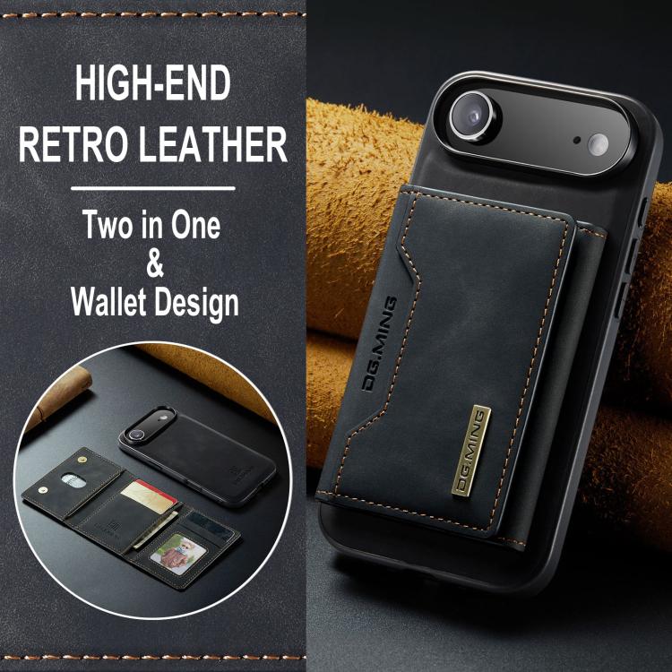 DG.MING M2 Series 3-Fold Card Bag Wallet Leather Phone Case, For iPhone Air, For iPhone 16 Pro Max, For iPhone 16 Pro, For iPhone 16 Plus