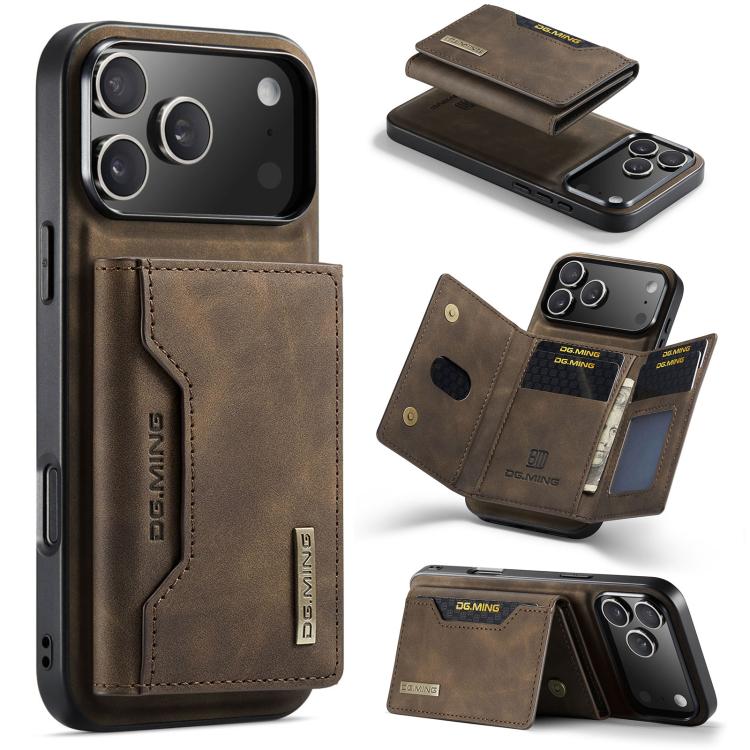 DG.MING M2 Series 3-Fold Card Bag Wallet Leather Phone Case, For iPhone 17e / 16e, For iPhone 17 Pro Max, For iPhone 17 Pro, For iPhone 17