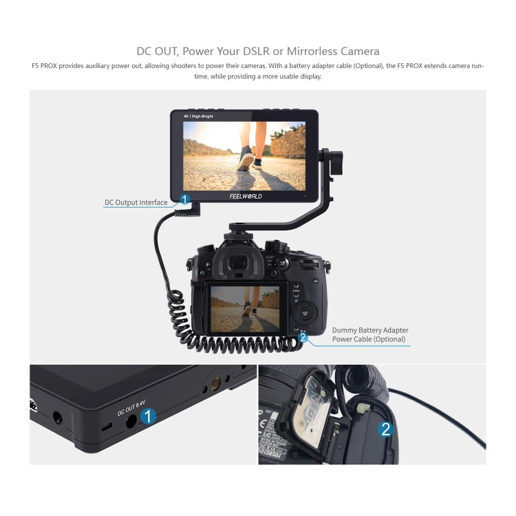 FEELWORLD F5 ProX 5.5 inch 1600nit High Bright Touch Screen DSLR Camera Field Monitor 4K HDMI F970 Install and Power Kit, F5 ProX