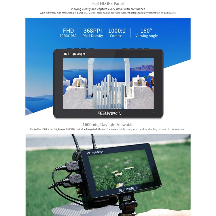 FEELWORLD F5 ProX 5.5 inch 1600nit High Bright Touch Screen DSLR Camera Field Monitor 4K HDMI F970 Install and Power Kit, F5 ProX