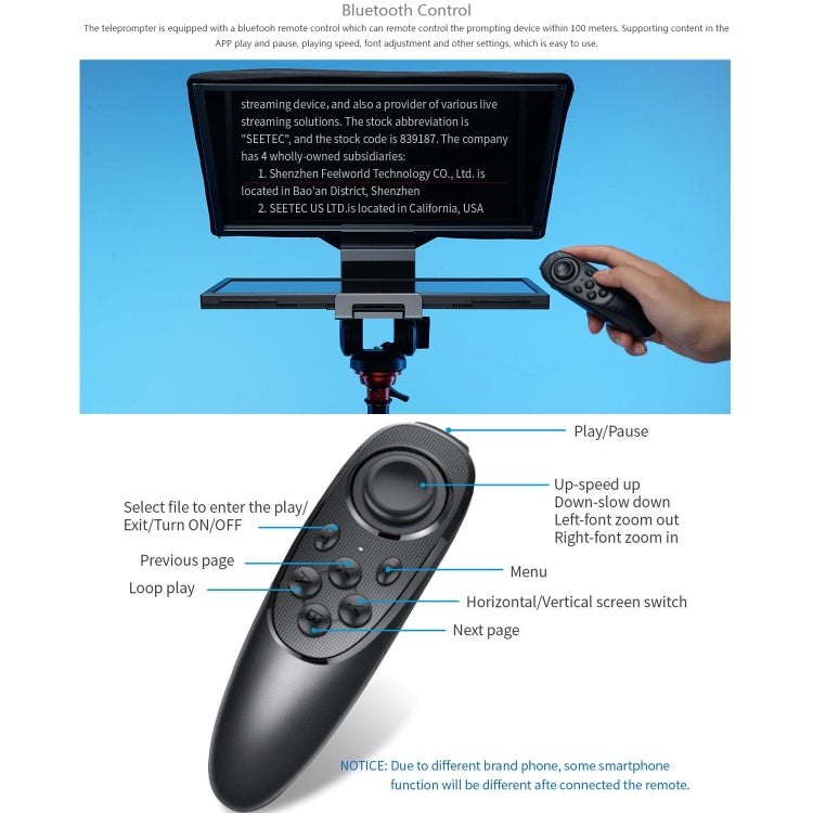 FEELWORLD TP16 16 inch Tablet Horizontal Vertical Prompting Folding Teleprompter, Bluetooth Remote Control, TP16