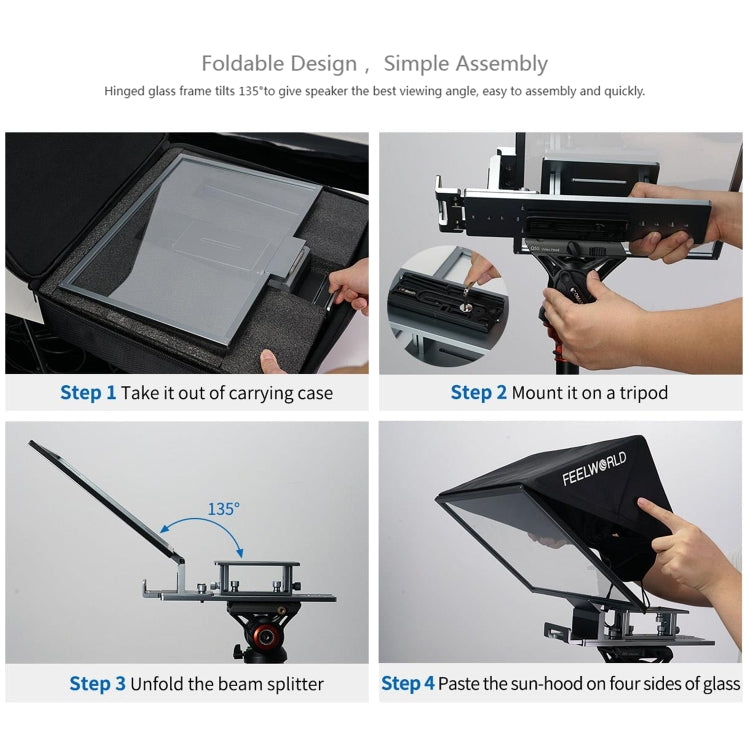FEELWORLD TP16 16 inch Tablet Horizontal Vertical Prompting Folding Teleprompter, Bluetooth Remote Control, TP16
