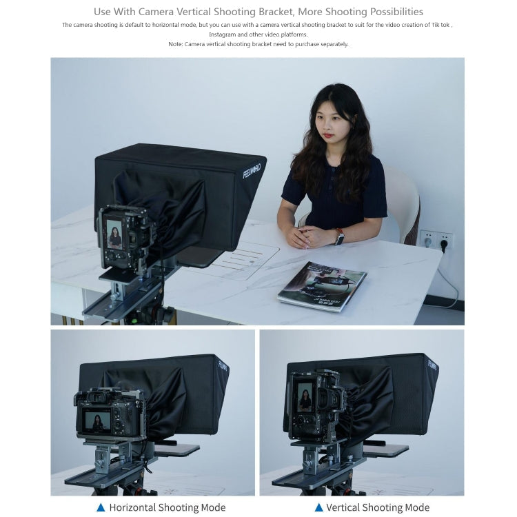 FEELWORLD TP16 16 inch Tablet Horizontal Vertical Prompting Folding Teleprompter, Bluetooth Remote Control, TP16
