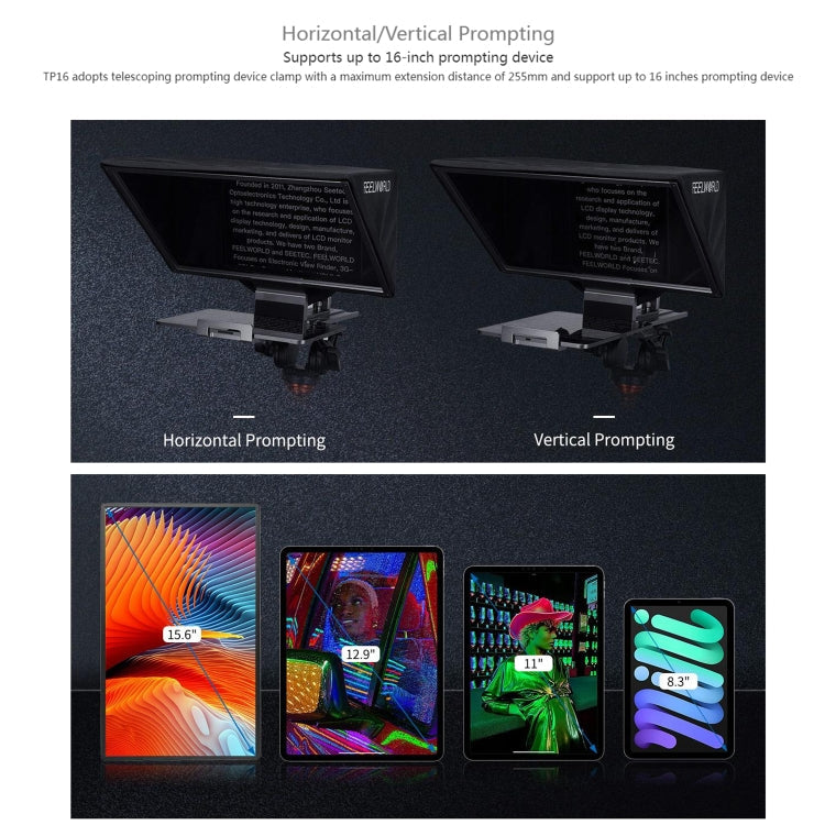 FEELWORLD TP16 16 inch Tablet Horizontal Vertical Prompting Folding Teleprompter, Bluetooth Remote Control, TP16