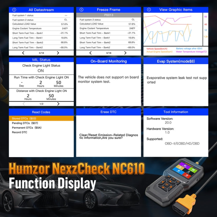 HUMZOR NexzCheck NC610 Car / Truck Code Reader OBD2 Diagnostic Scan Tool