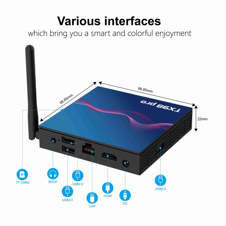 TX98 Pro 4K Ultra HD Android 14.0 Smart TV Box with Remote Control, Allwinner H616 Quad-Core, 2GB+16GB, 4GB+32GB, 4GB+64GB
