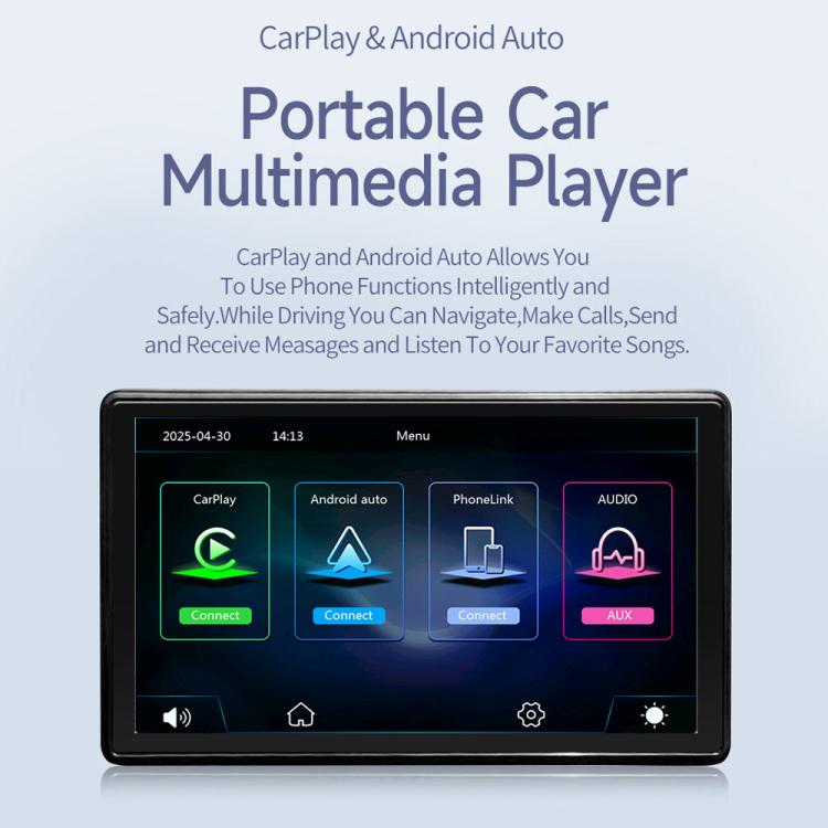Car 7 inch IPS Portable Smart Screen Wireless Screen Projection Carplay Android Auto, with Reversing Camera, with Reversing Camera