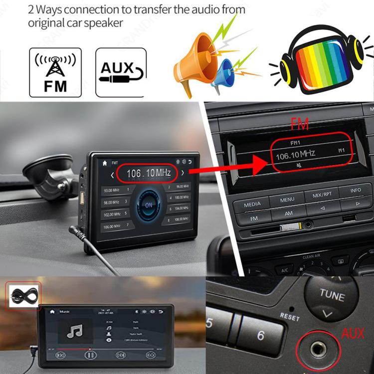 Car 7 inch IPS Portable Smart Screen Wireless Screen Projection Carplay Android Auto, with Reversing Camera, with Reversing Camera