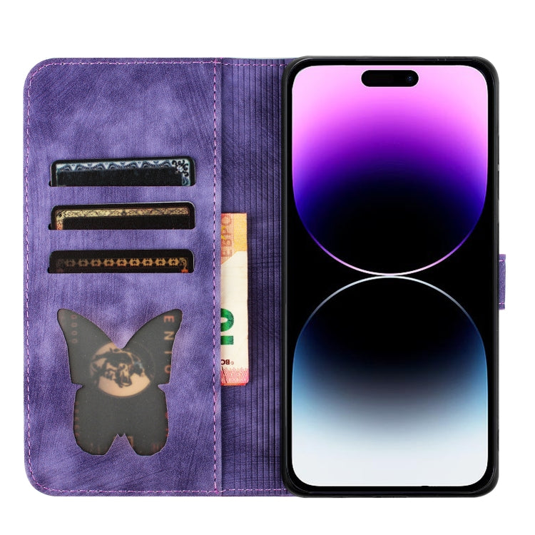 Butterfly Cat Embossing Flip Leather Phone Case, For iPhone 15 Pro Max, For iPhone 15 Pro, For iPhone 15 Plus, For iPhone 15